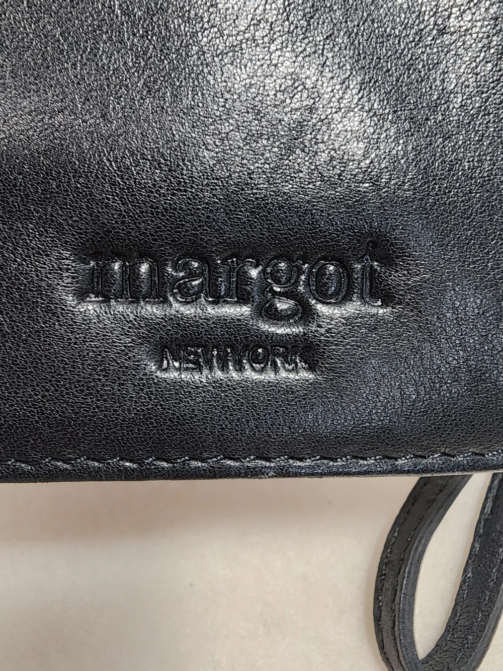 Margot Black Leather Wristlet Card & Zip Holder with Strap